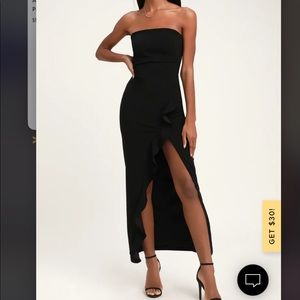 Lulu’s After Hours Black Strapless Ruffled Maxi Dress